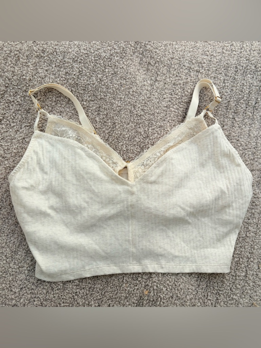 Cream Layered Lace Ribbed Camisole Bralette Bra Top - Heather Frost | Aerie Tops